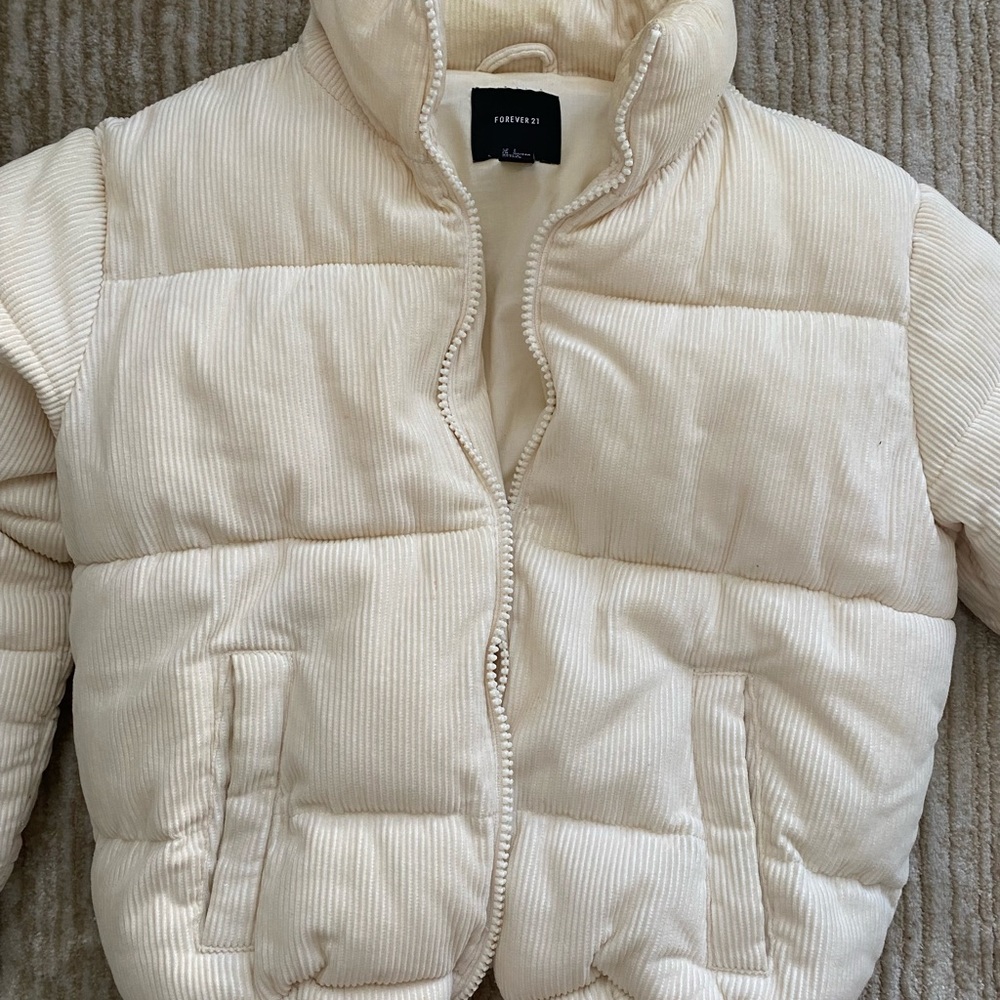 white cropped puffer jacket